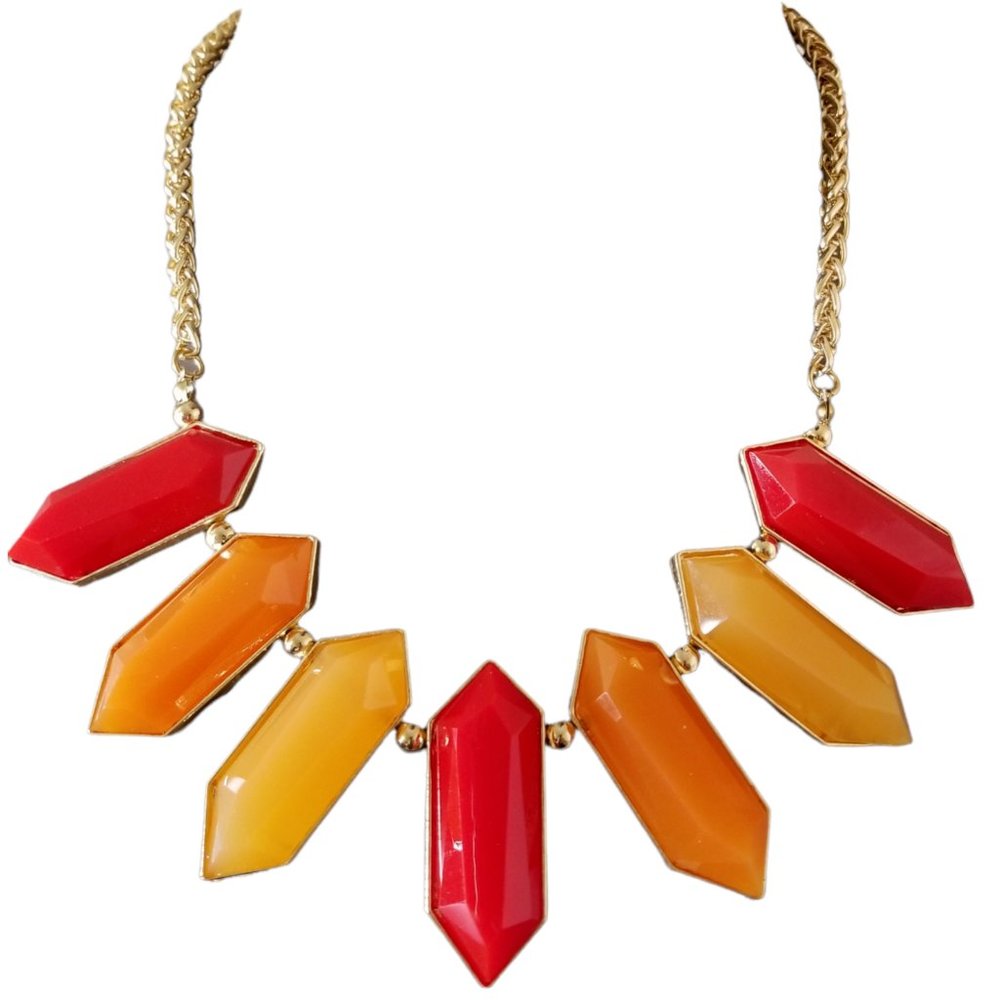 DU BARRY Womens Gold Red Orange Yellow 7 Hexagonal Prism Shaped Necklace NEW